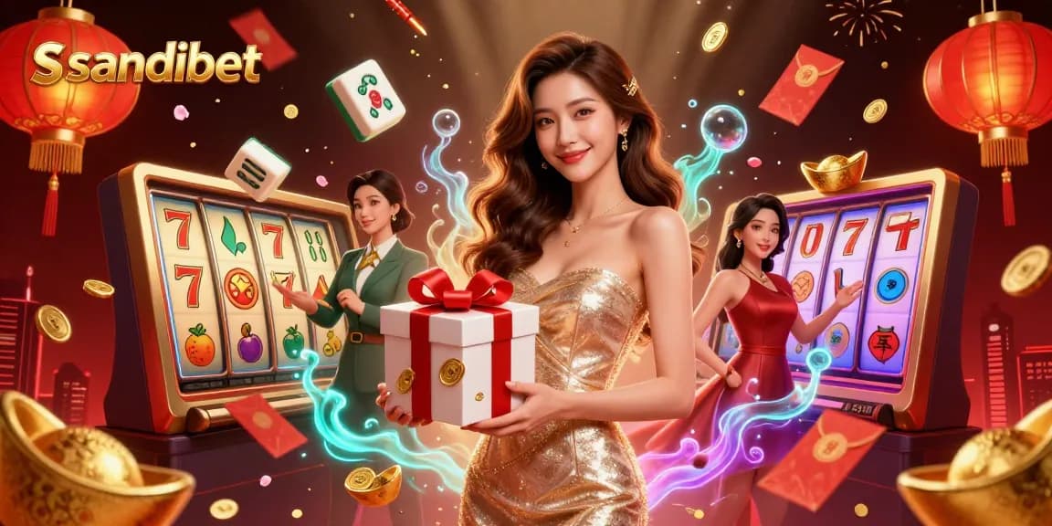 Experience winning at sandibet with a festive Lunar New Year casino scene featuring a gorgeous model.
