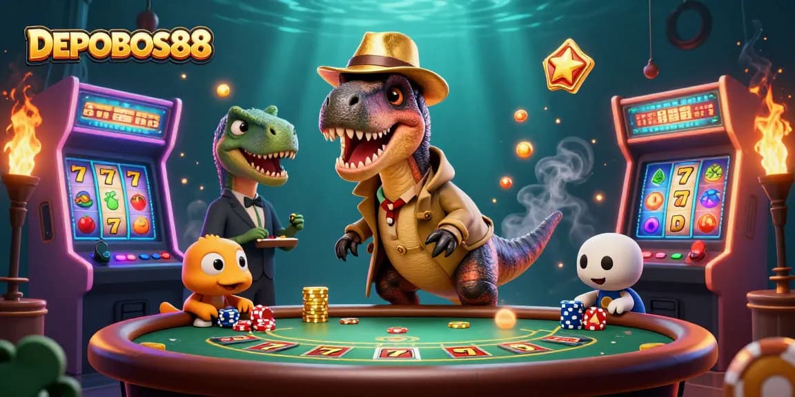 Experience winning strategies with DEPOBOS88 in this vibrant casino-themed 3D illustration.