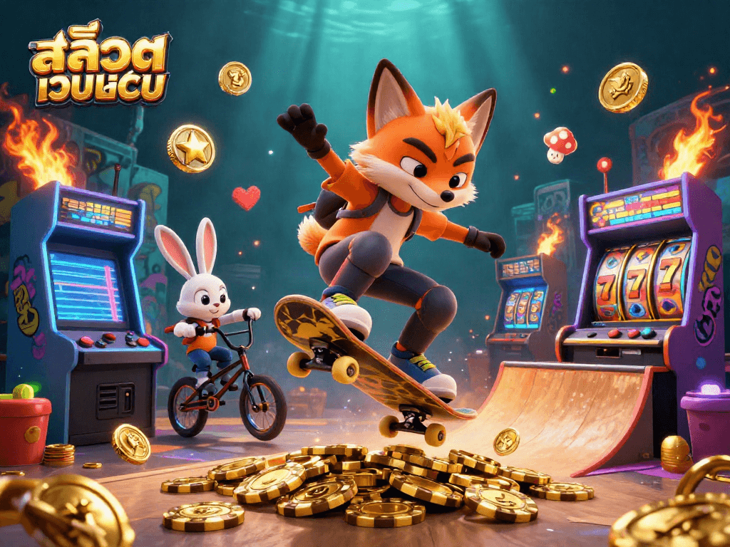 Engage in the excitement of สล็อตเว็บตรง with vibrant characters and casino elements in action.