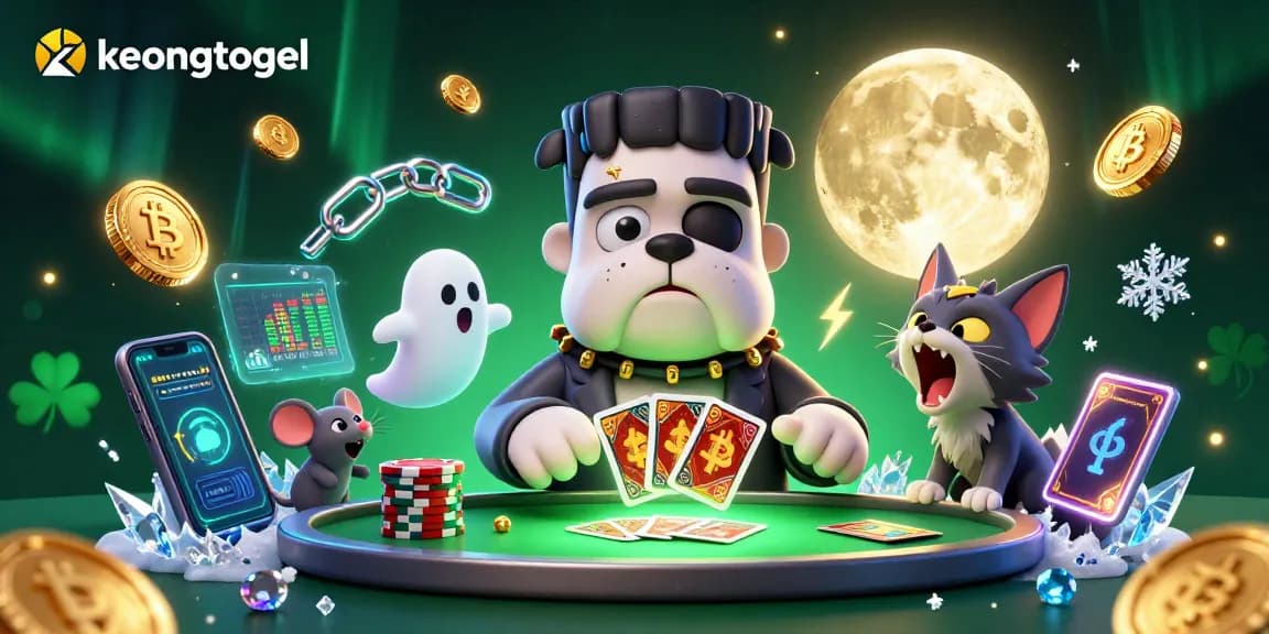 Experience big wins with keongtogel in a vibrant casino scene featuring animated characters and crypto elements.