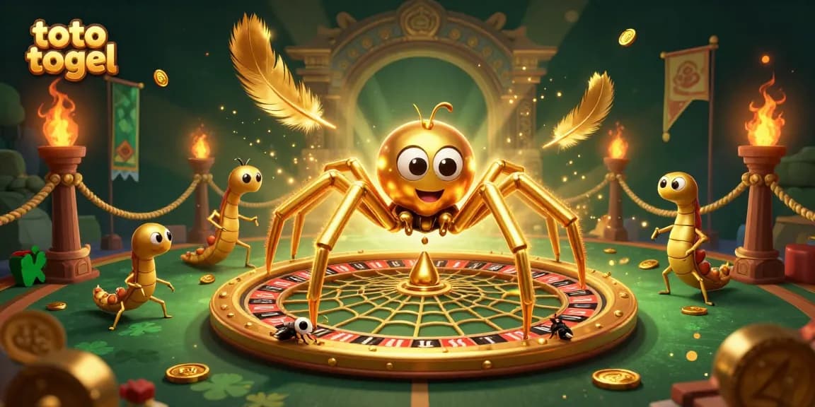 Experience thrilling bets with toto togel as a golden spider spins a roulette-style web.
