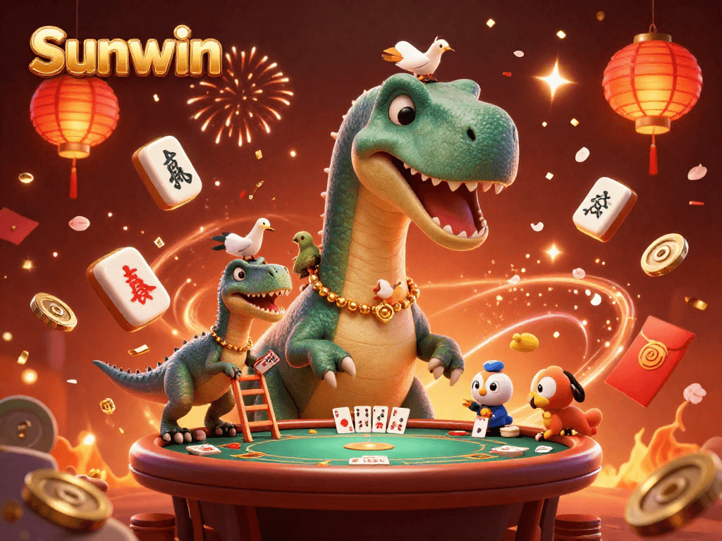 Experience thrilling gaming moments at Sunwin with a playful brontosaurus and raptor dealer