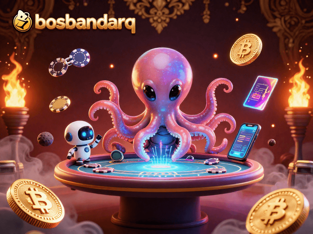 Engage with bosbandarq's thrilling holographic poker gameplay featuring vibrant alien-themed elements.
