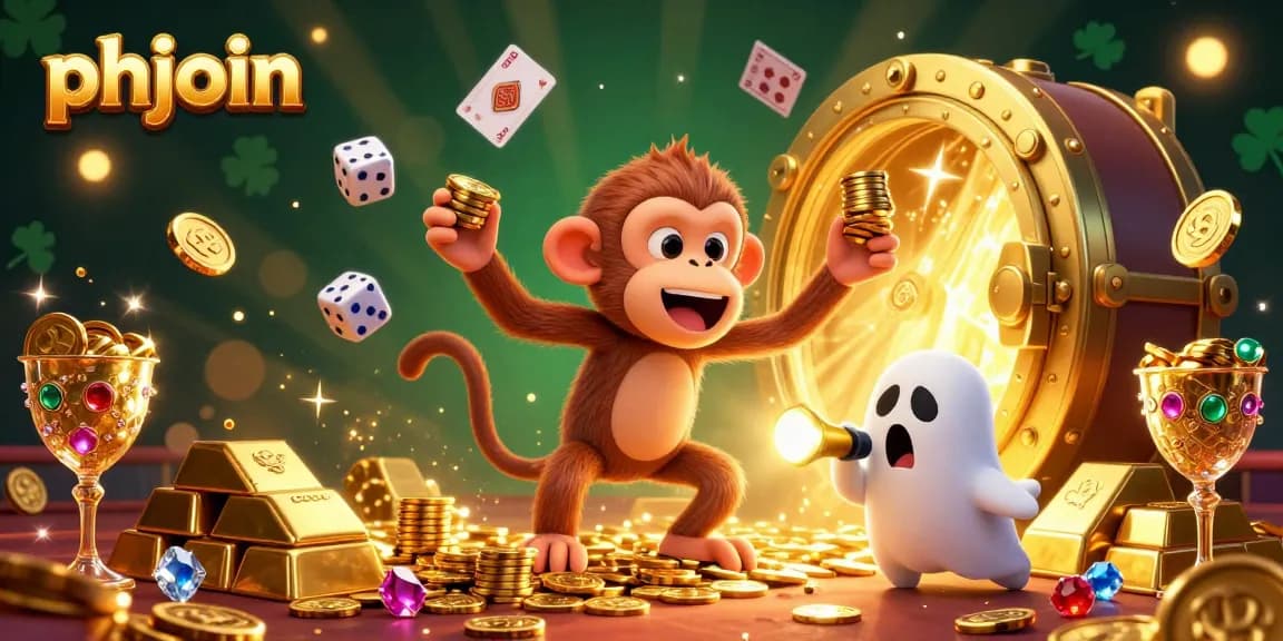 Experience thrilling wins with phjoin as a mischievous monkey juggles golden treasures in a ghostly casino scene.