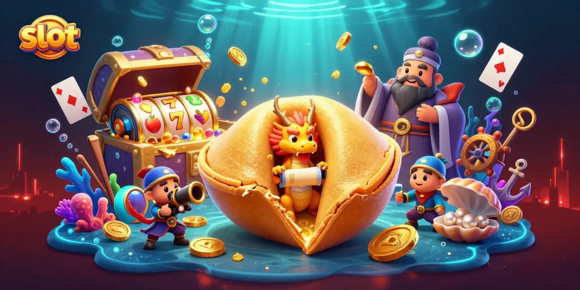 Mainkan slot dengan simbol keberuntungan pada ilustrasi kasino yang megah.
