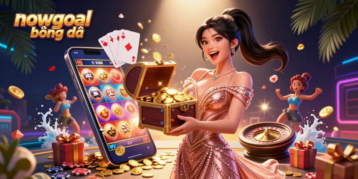 Win big with nowgoal bóng đá in this exciting casino-themed scene featuring treasure and games.