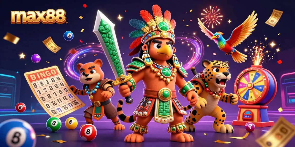 Engage with max88's thrilling lottery scene, featuring dynamic balls and festive elements enhancing the excitement.