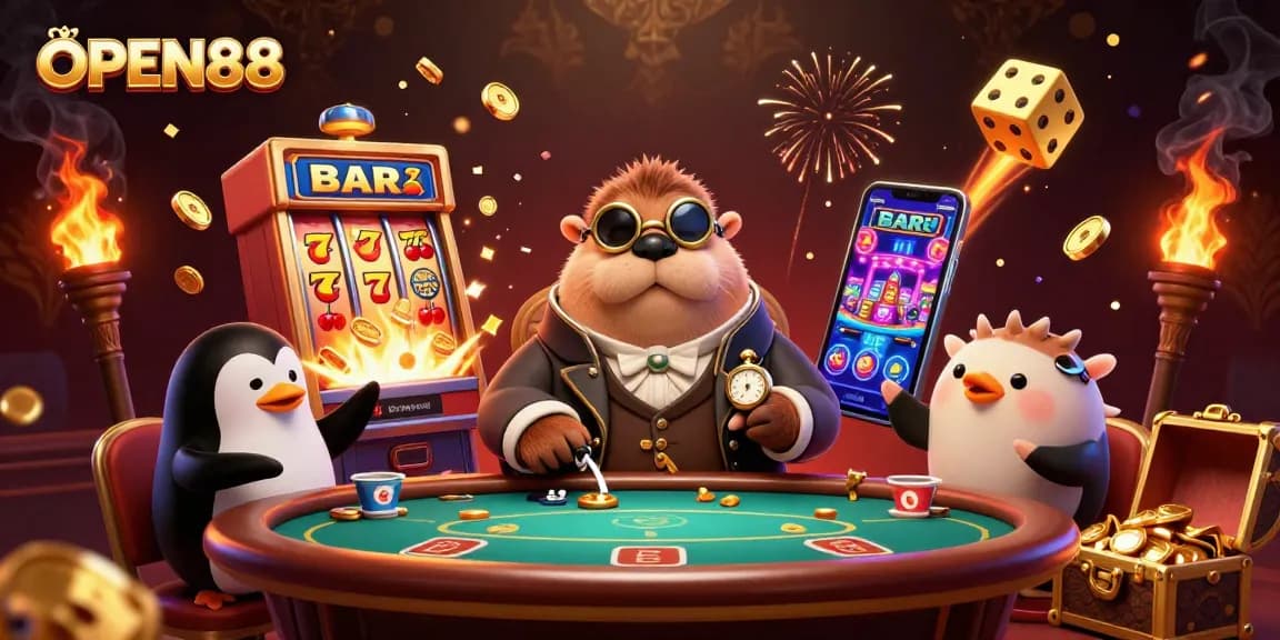 Experience winning excitement at OPEN88 with a lively underwater poker game featuring fun characters and vibrant casino elements.