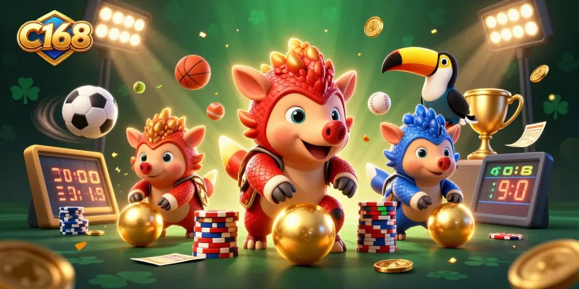 C168 brings exciting gaming action to life with dynamic pangolins competing in a vibrant casino atmosphere.