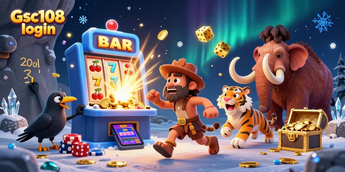 Engage with the thrilling Gsc108 login experience in this dynamic prehistoric casino scene!