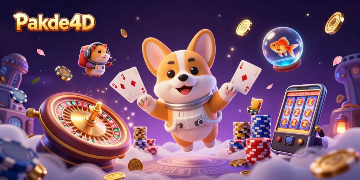 Experience the excitement of Pakde4D in a vibrant space casino with floating poker chips and fun characters.