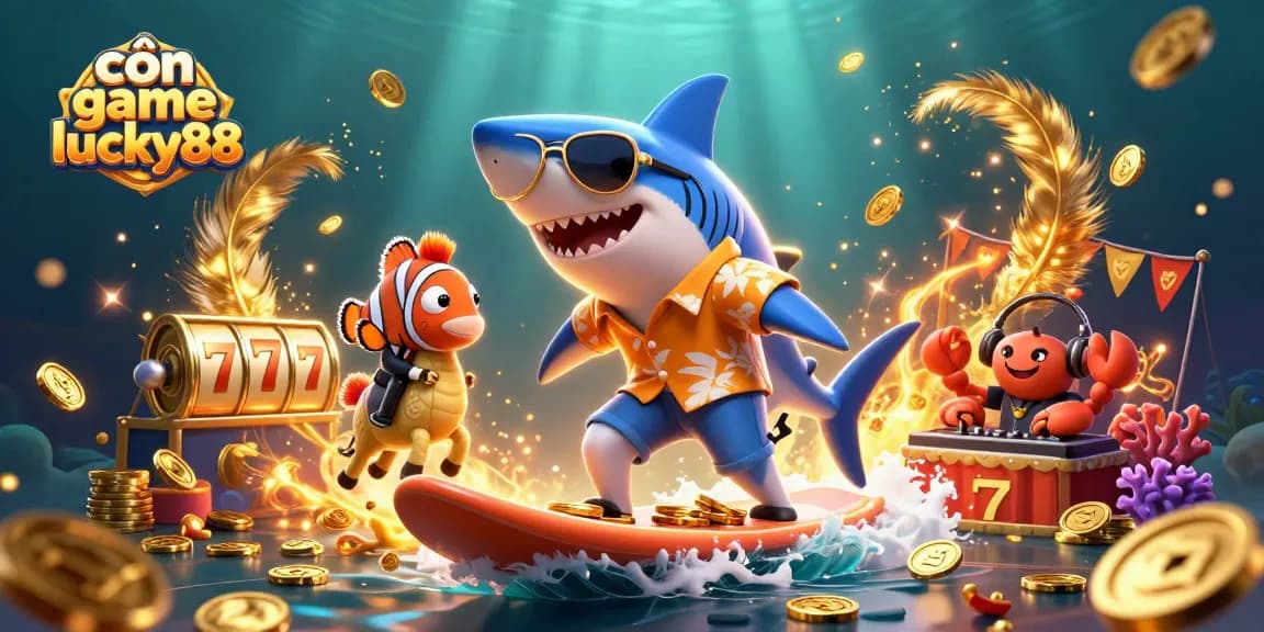 Catching waves of gold coins while enjoying the cổn game lucky88 experience, a hammer-head shark and friends bring the underwater action.