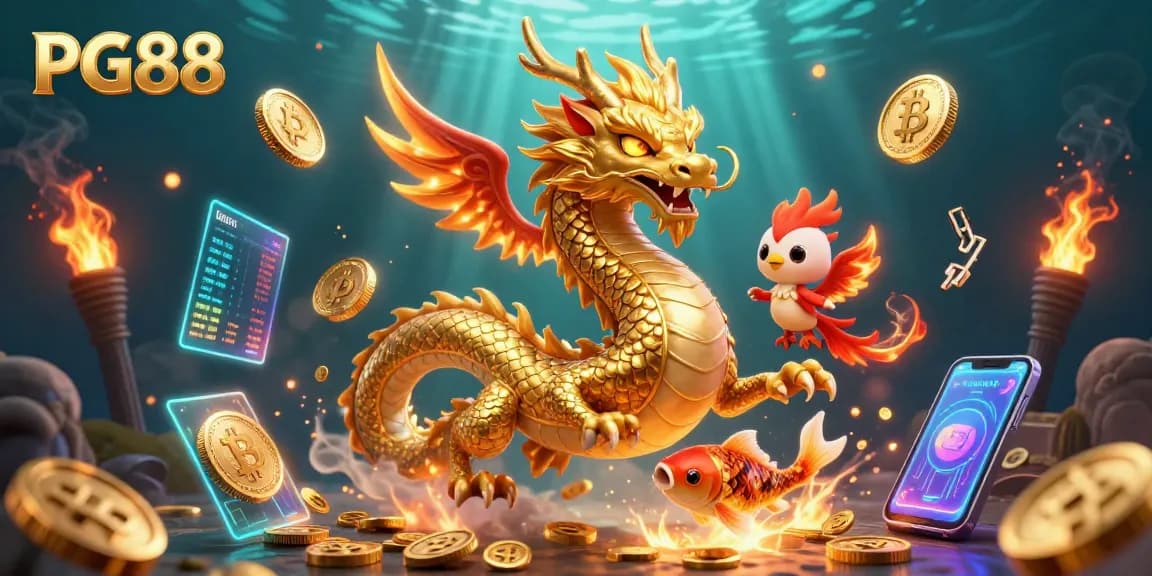 Win with PG88 in an enchanting casino scene featuring vibrant characters and crypto elements.