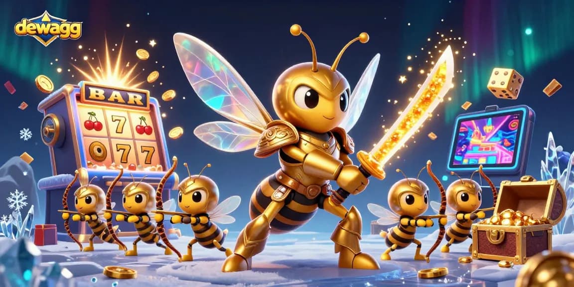 Experience the energy of dewagg with a dynamic casino scene featuring vibrant characters and games.