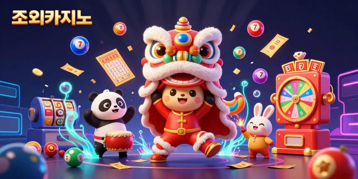 Experience top-tier gaming at 조이카지노 with vibrant lottery elements and festive characters.
