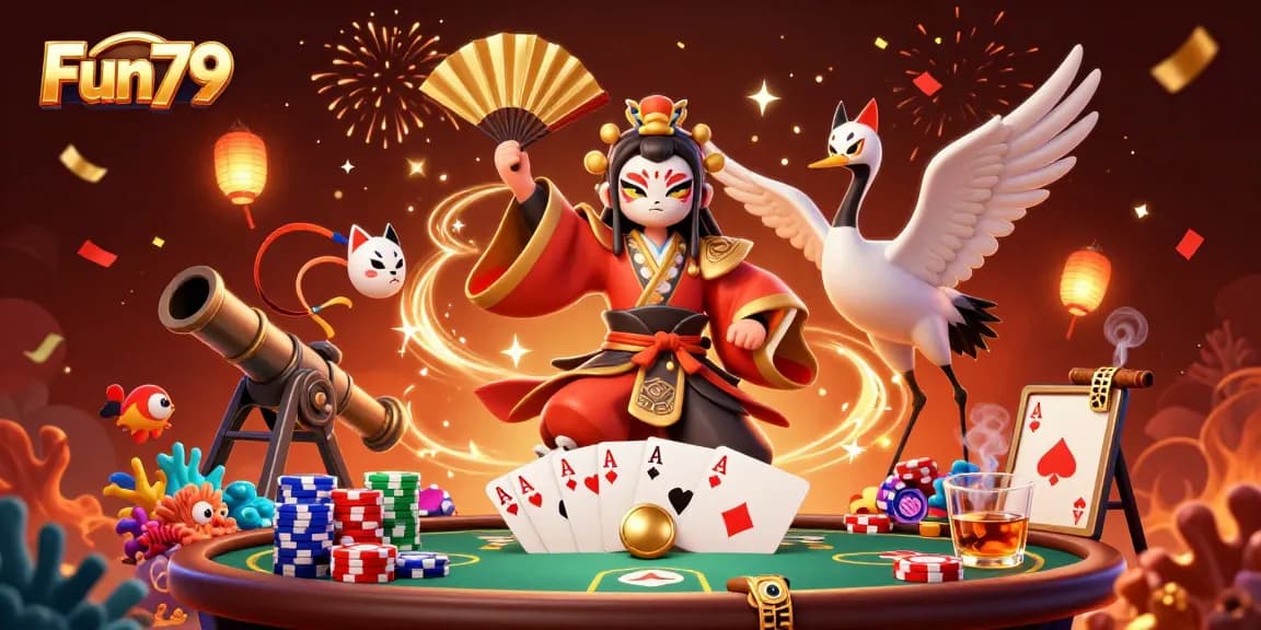 Experience the excitement of Fun79 with a dynamic 3D illustration showcasing lively fish game elements and vibrant characters.