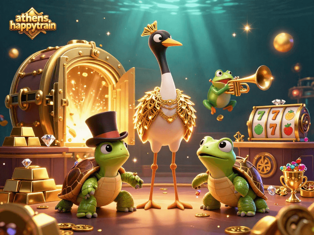 Experience the thrill of athenshappytrain with vibrant casino scenes and dynamic characters.
