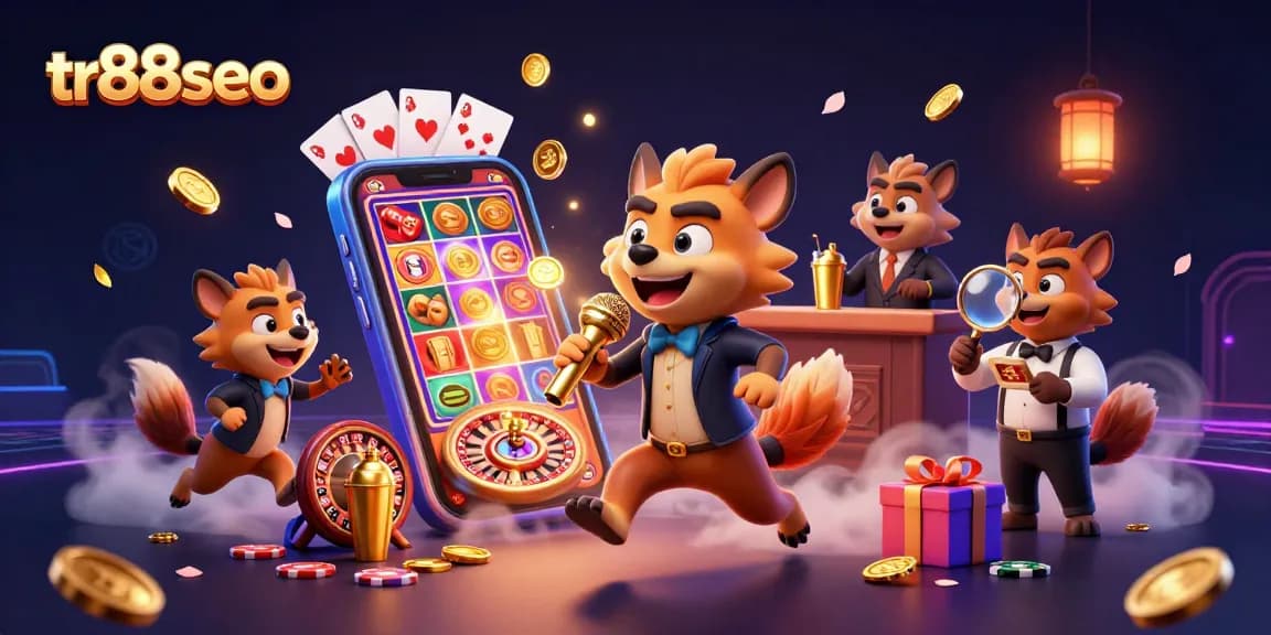 Engage with top-notch entertainment at tr88seo's vibrant casino scene featuring humorous hyenas.