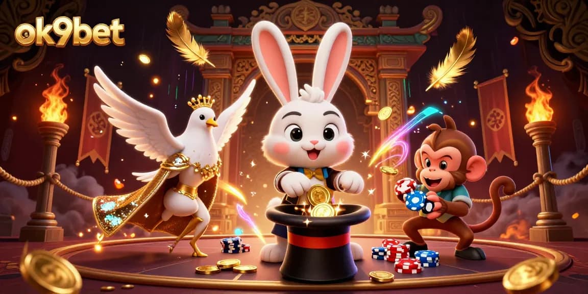 Engage with ok9bet in a vibrant casino scene filled with magical characters and dynamic elements.