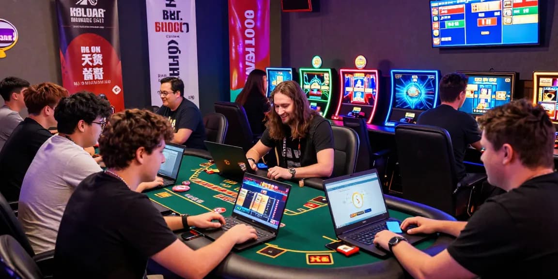 Exciting gaming scene of players enjoying game bài đổi thưởng online with vibrant atmosphere and technology.