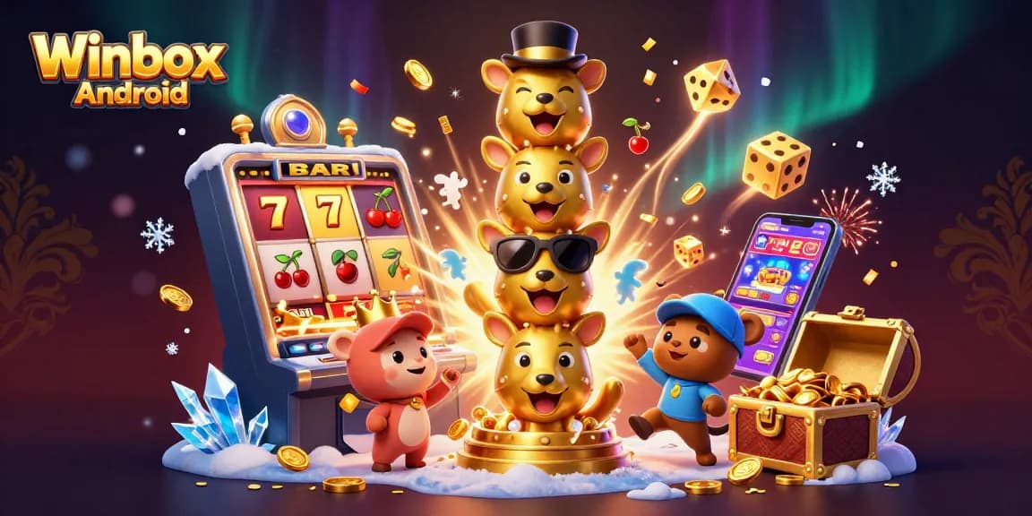 Experience the thrill of Winbox Android with a dynamic 3D casino scene bursting with excitement and vibrant casino elements.