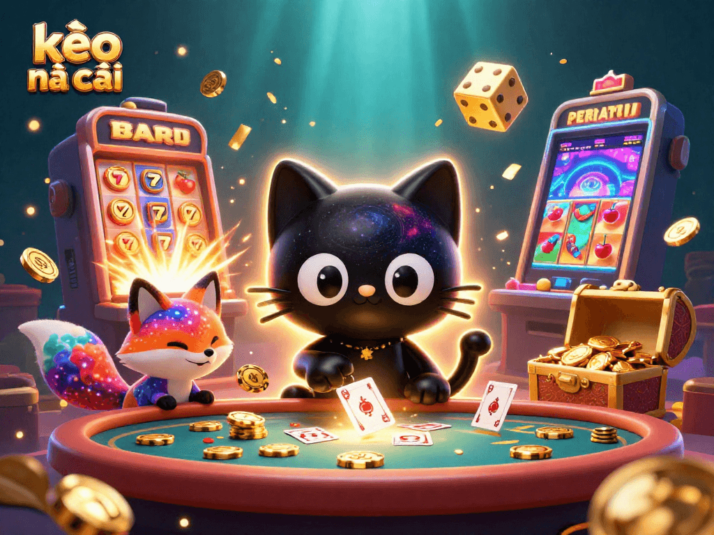 Engage in kèo nhà cái excitement with a cosmic casino scene featuring whimsical characters and dazzling games.
