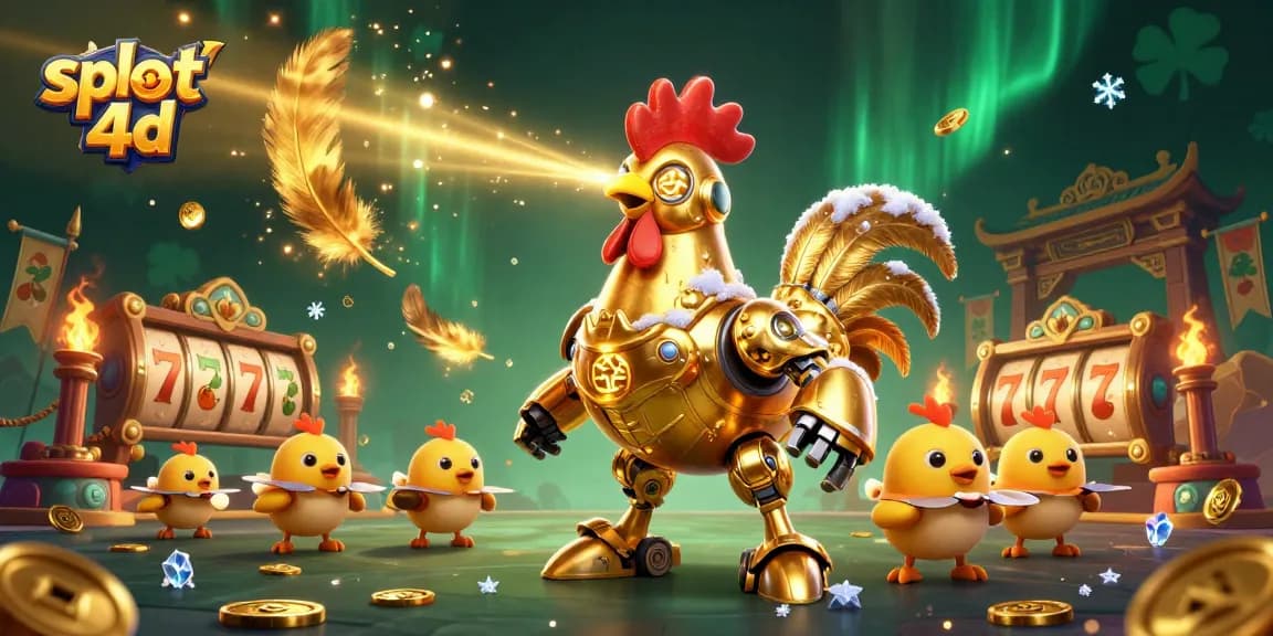 Unleash thrilling wins with slot 4d featuring a golden rooster robot and vibrant gaming elements.
