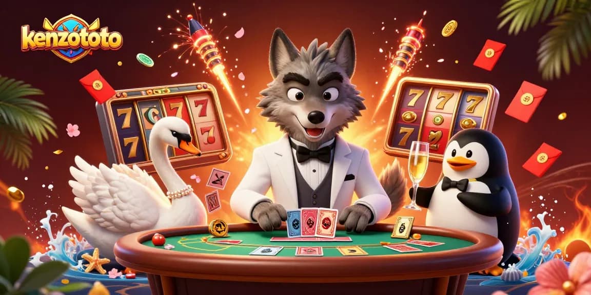 Play and win with kenzototo, featuring dynamic casino elements and vibrant characters.