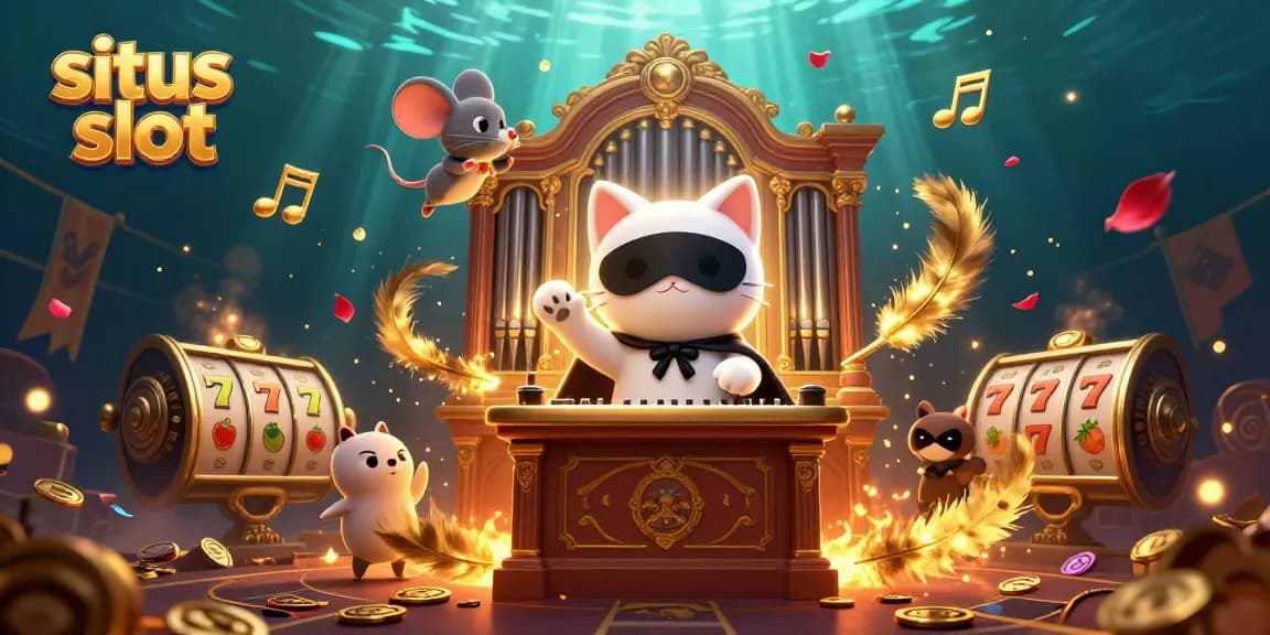 Experience thrilling gaming with situs slot in an ultra-detailed casino scene featuring a phantom cat and vibrant symbols.