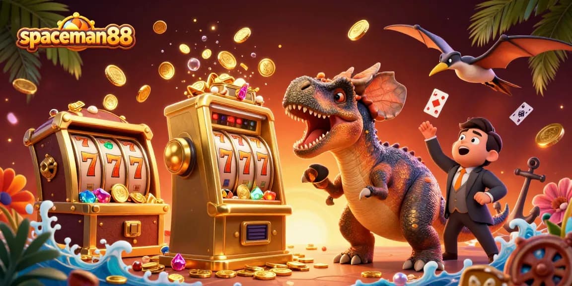 Spin and win with spaceman88 as a cartoon dinosaur brings jackpot coins to life.