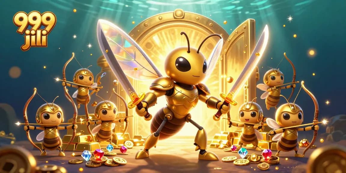 Engage with 999 jili gaming excitement featuring a golden hornet in a vibrant casino scene.