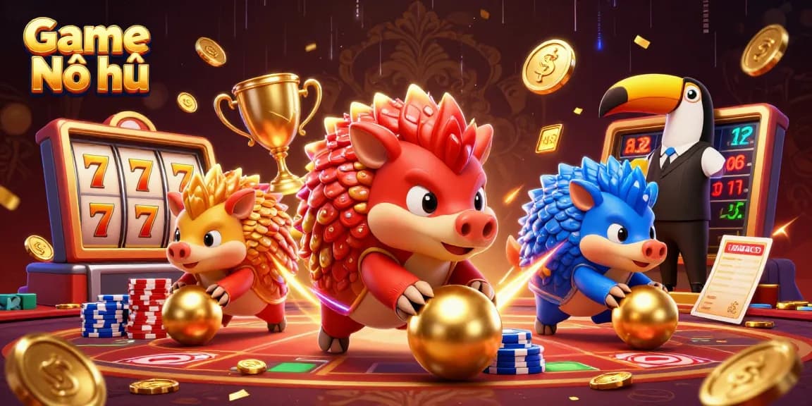Experience the thrill of Game Nổ hũ with colorful pangolins, spinning reels, and golden jackpots amidst dynamic casino action.