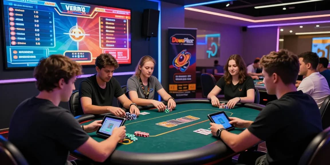 Permainan poker online di Dewapoker dengan pemain beragam dan suasana modern yang energik.