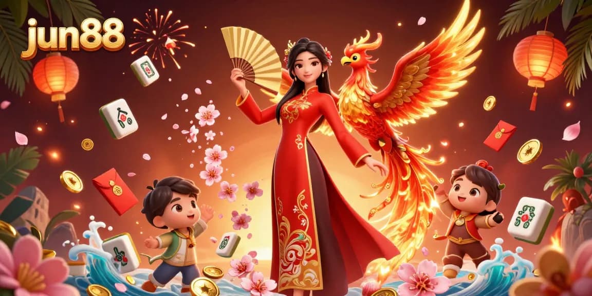 Experience thrilling gameplay at jun88 with colorful casino elements and feature a stunning Vietnamese woman.