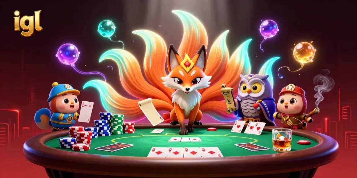 Experience thrilling gameplay with igl's vibrant spirit characters at a lively poker table.