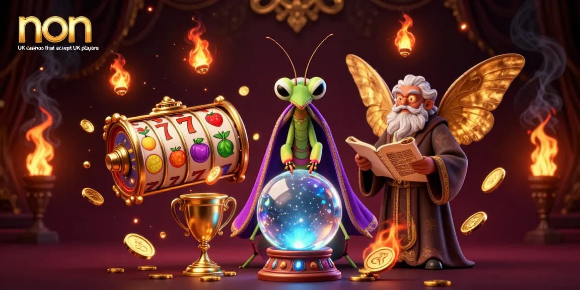 Engage with non UK casinos that accept UK players featuring vibrant slot reels amid mystical elements.