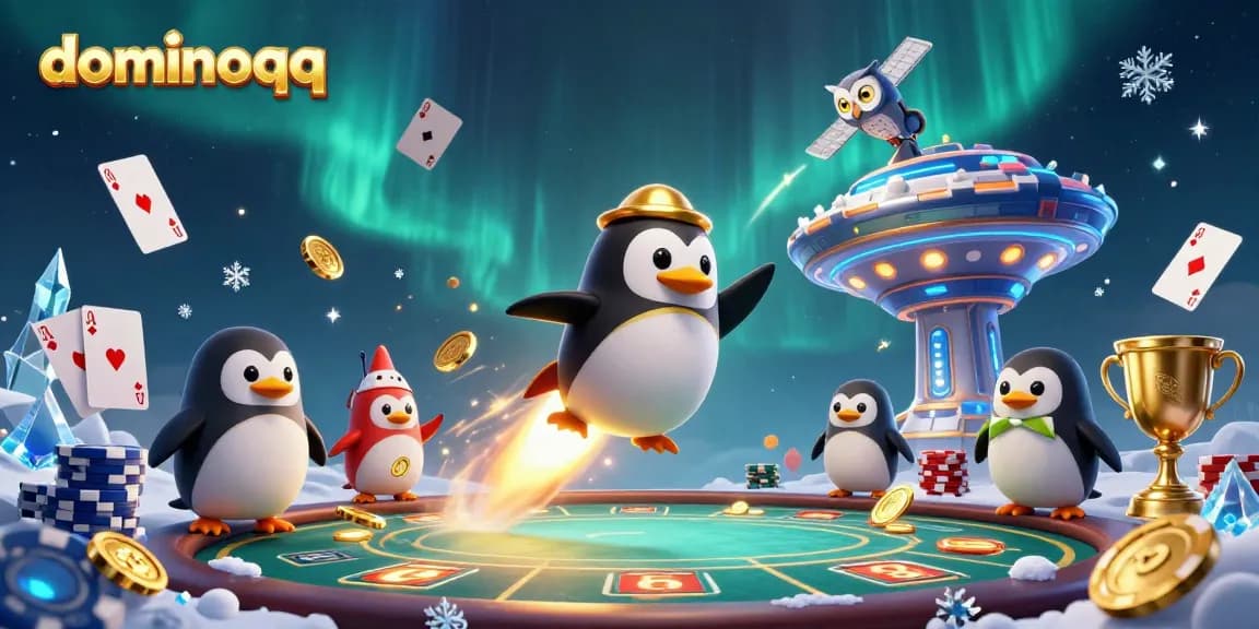 Engage with dominoqq as a golden penguin blasts through space, winning poker rewards.