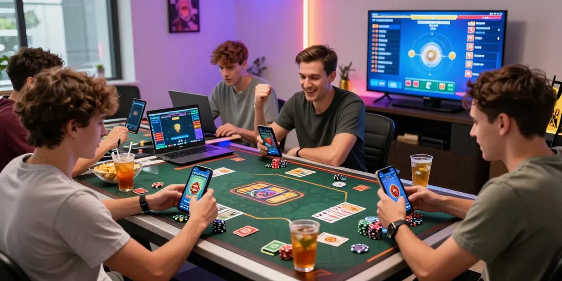 Go to site for exciting Teen Patti Gold gaming experience with friends in a vibrant gaming room setting.