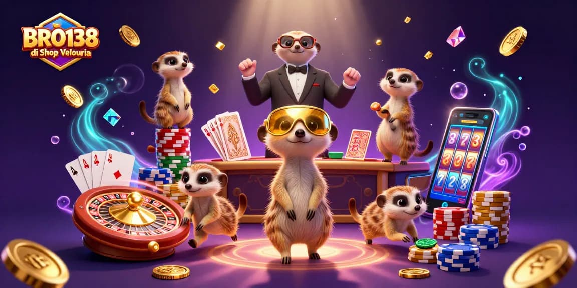 Experience gaming excitement with BRO138 di Shop Velouria's exhilarating slots and dynamic casino illustrations.