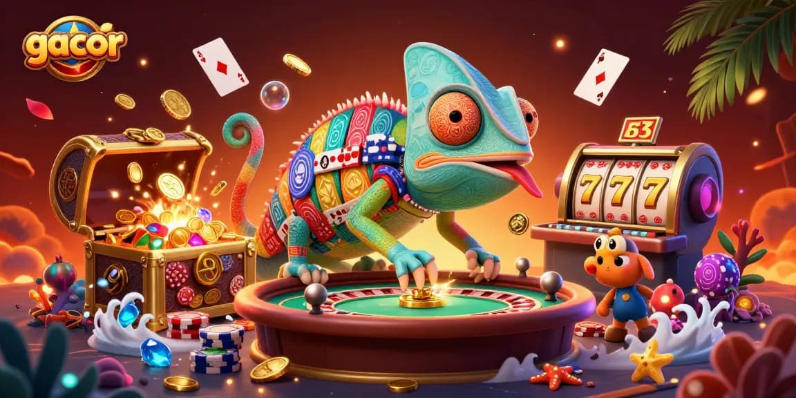 Engage with gacor slots and big wins in this vibrant 3D casino scene filled with excitement.