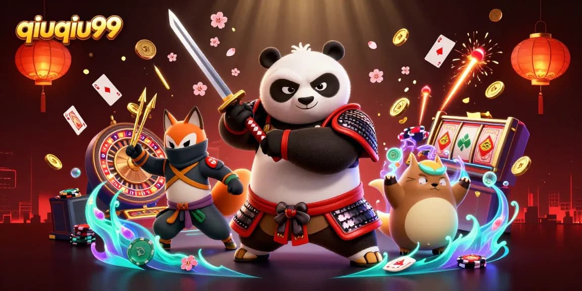 Experience qiuqiu99 online with vibrant gambling elements, including poker cards and festive themes.
