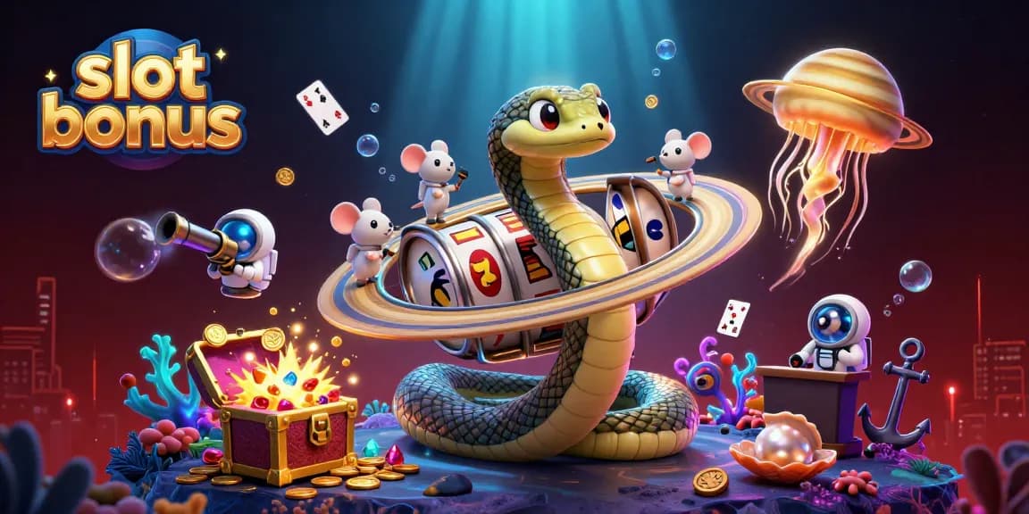 Experience thrilling slot bonus action with animated characters in a vibrant cosmic casino.