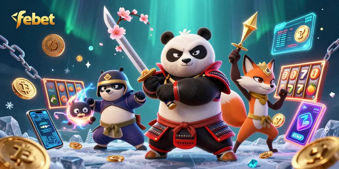 Experience thrilling action at febet with samurai panda and ninja fox showcasing casino excitement.
