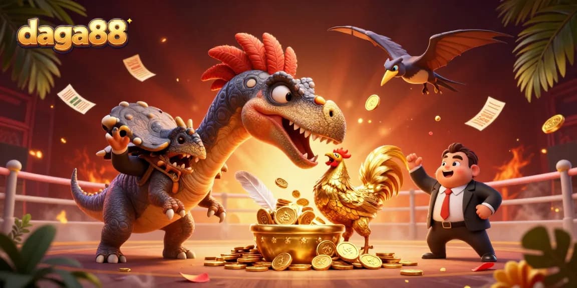 Catch the action with daga88 as a pachycephalosaurus slams a cockfighting arena for jackpot rewards!