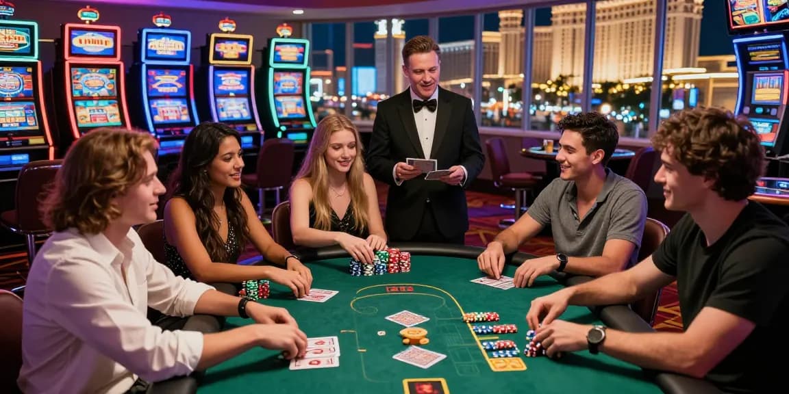 Friends enjoying a lively poker game at the casino, showcasing fun88casino experience with vibrant atmosphere and camaraderie.