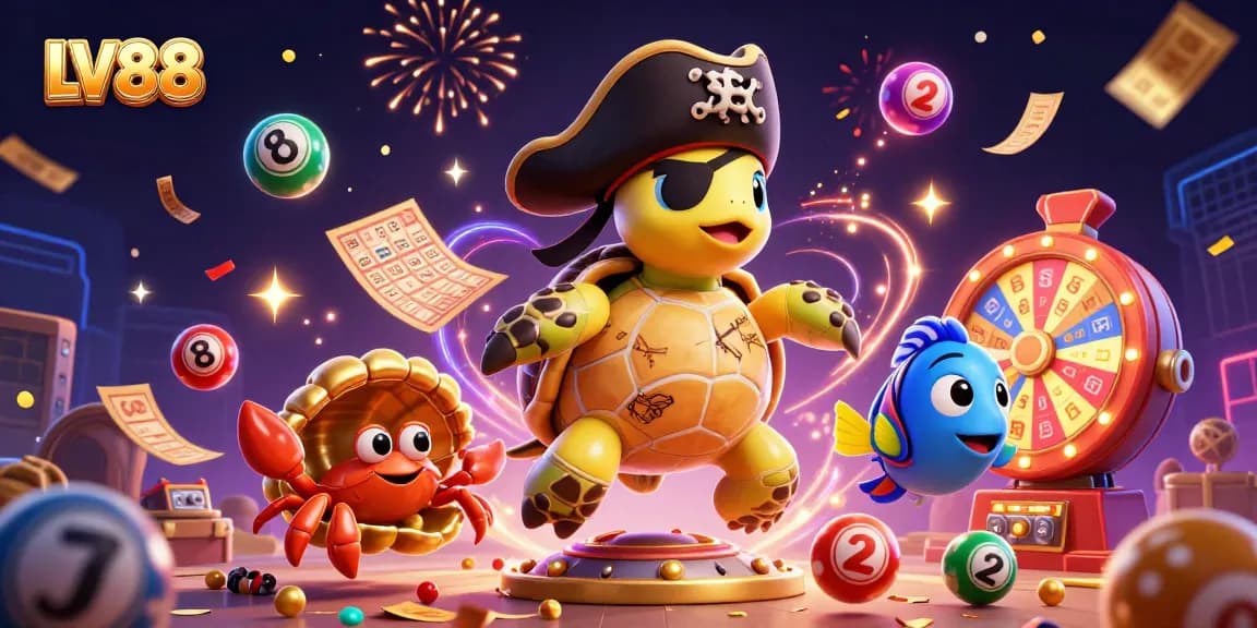 Experience the vibrant thrills of LV88 with a cartoon pirate turtle and treasures galore!