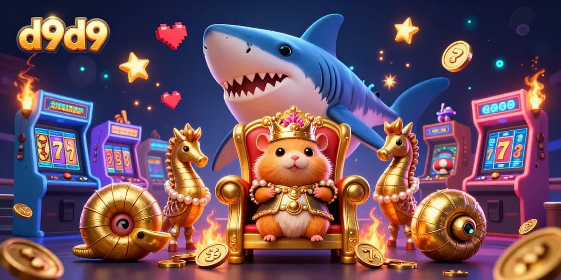 Magsimula ng mga laro sa d9d9 na may masayang ambihan ng hamster king sa harap ng mga slot reels at arcade machines.