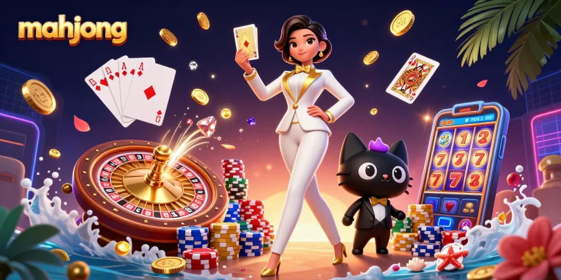 Engage in thrilling mahjong gameplay with glamorous characters, poker chips, and dazzling effects