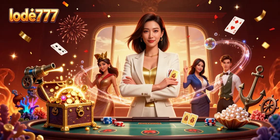 Experience exciting gameplay at lode777 with a stylish Asian businesswoman in a rich, dynamic casino scene.