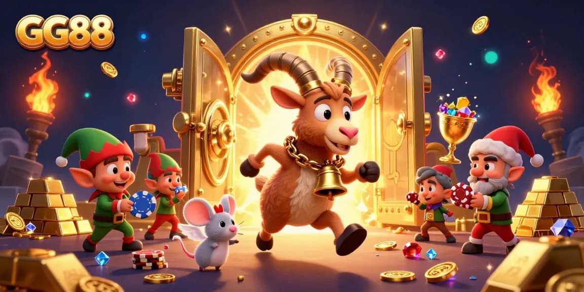 Experience the thrill of GG88 with Krampus and mischievous elves in a vibrant casino scene.